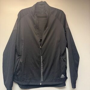 Adidas Running Jacket Women Size L Black Excellent Reflective Full Zip Windbreak